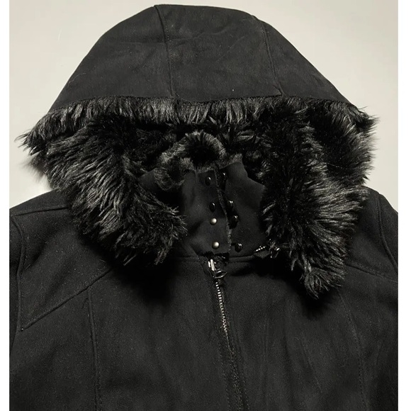 Armani Exchange suede shearling hooded soft fur fleece lined jacket coat - Picture 4 of 7